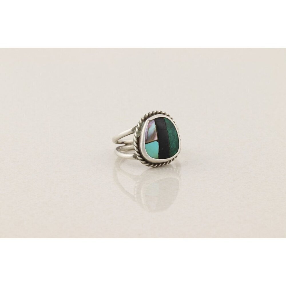 Sterling Silver Turquoise Abalone Onyx Malachite Ring Size 10 1/2 - Picture 5 of 7